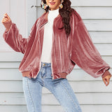 Simplee O neck velvet basic jacket