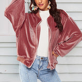 Simplee O neck velvet basic jacket