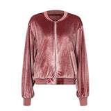 Simplee O neck velvet basic jacket